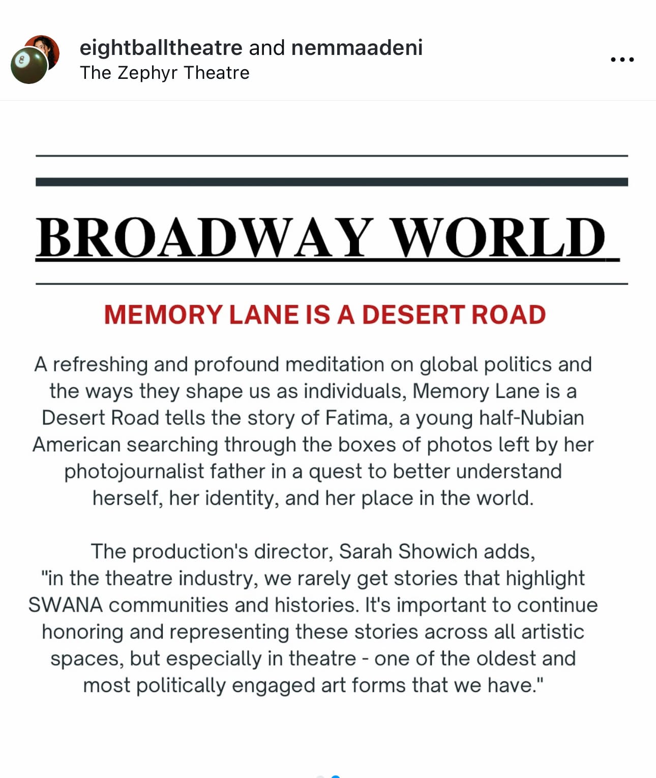 Memory Lane is a Desert Road | My Theatre Experience