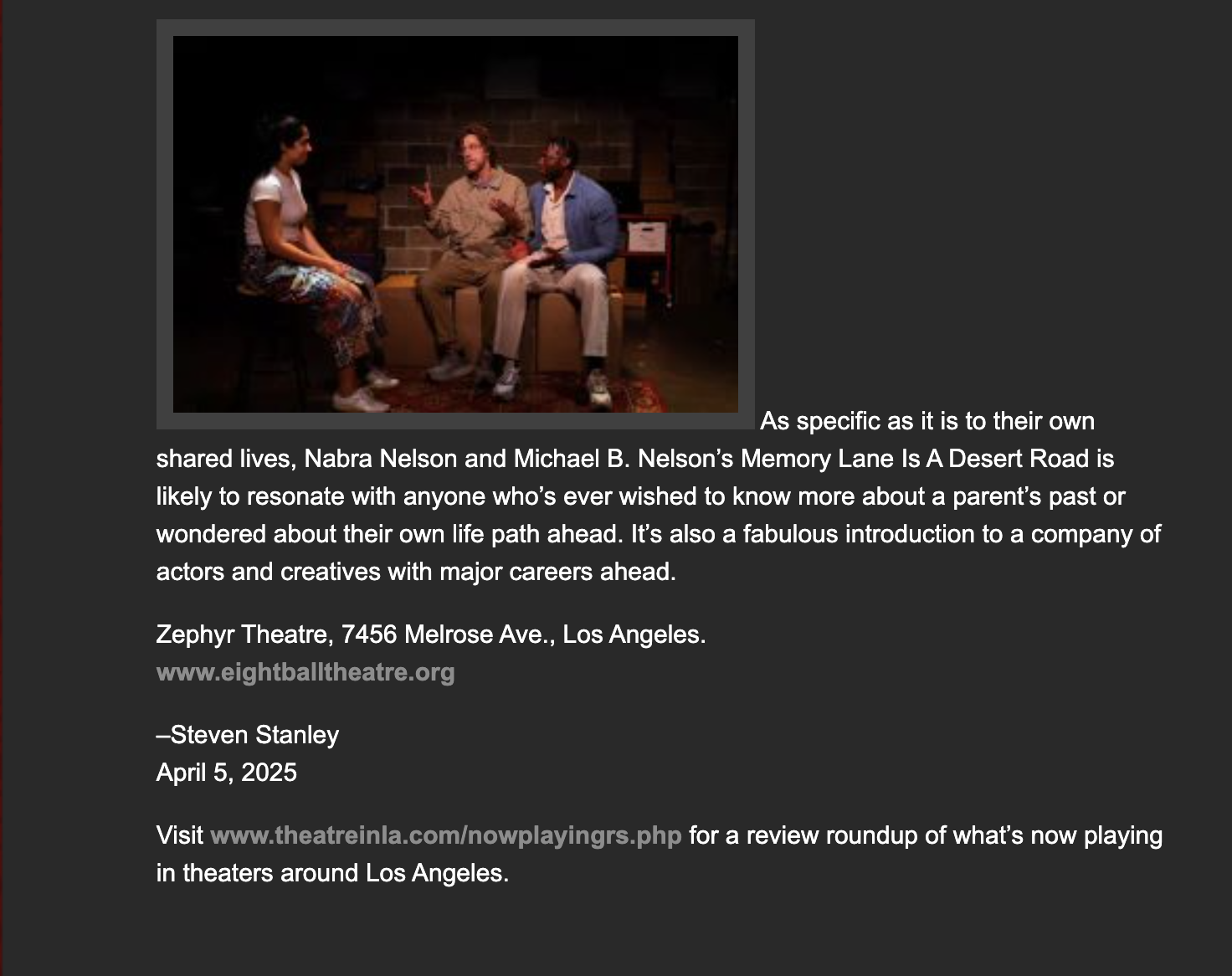 Memory Lane is a Desert Road | My Theatre Experience
